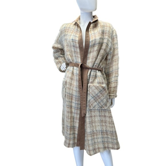 1960s Gino Rossi Mohair LIghtweight Plaid Long Cardigan Robe Jacket‎ Coat JS - Picture 2 of 12